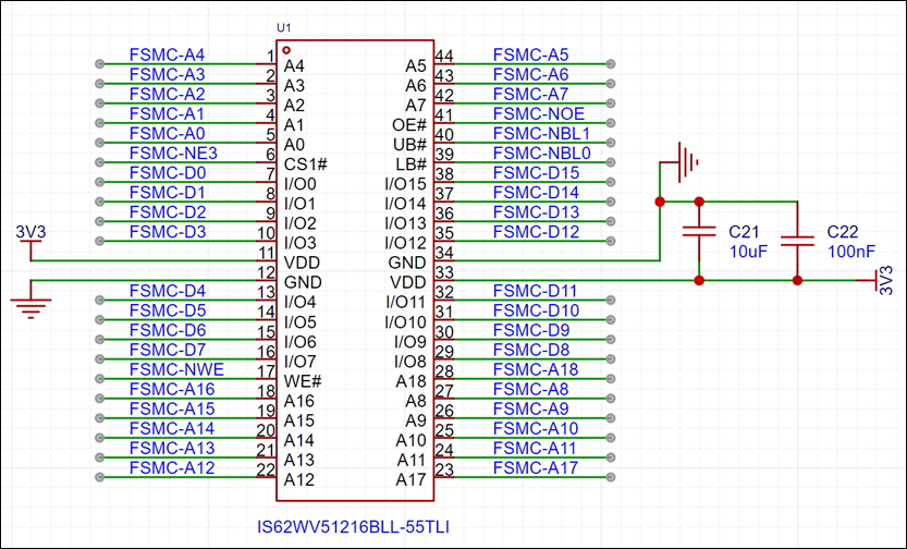 FSMC-SRAM芯片介绍-原理图中的芯片连接
